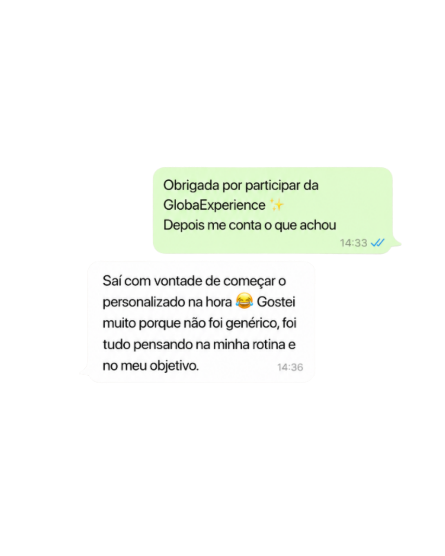 Mensagem de cliente sobre a GlobaExperience