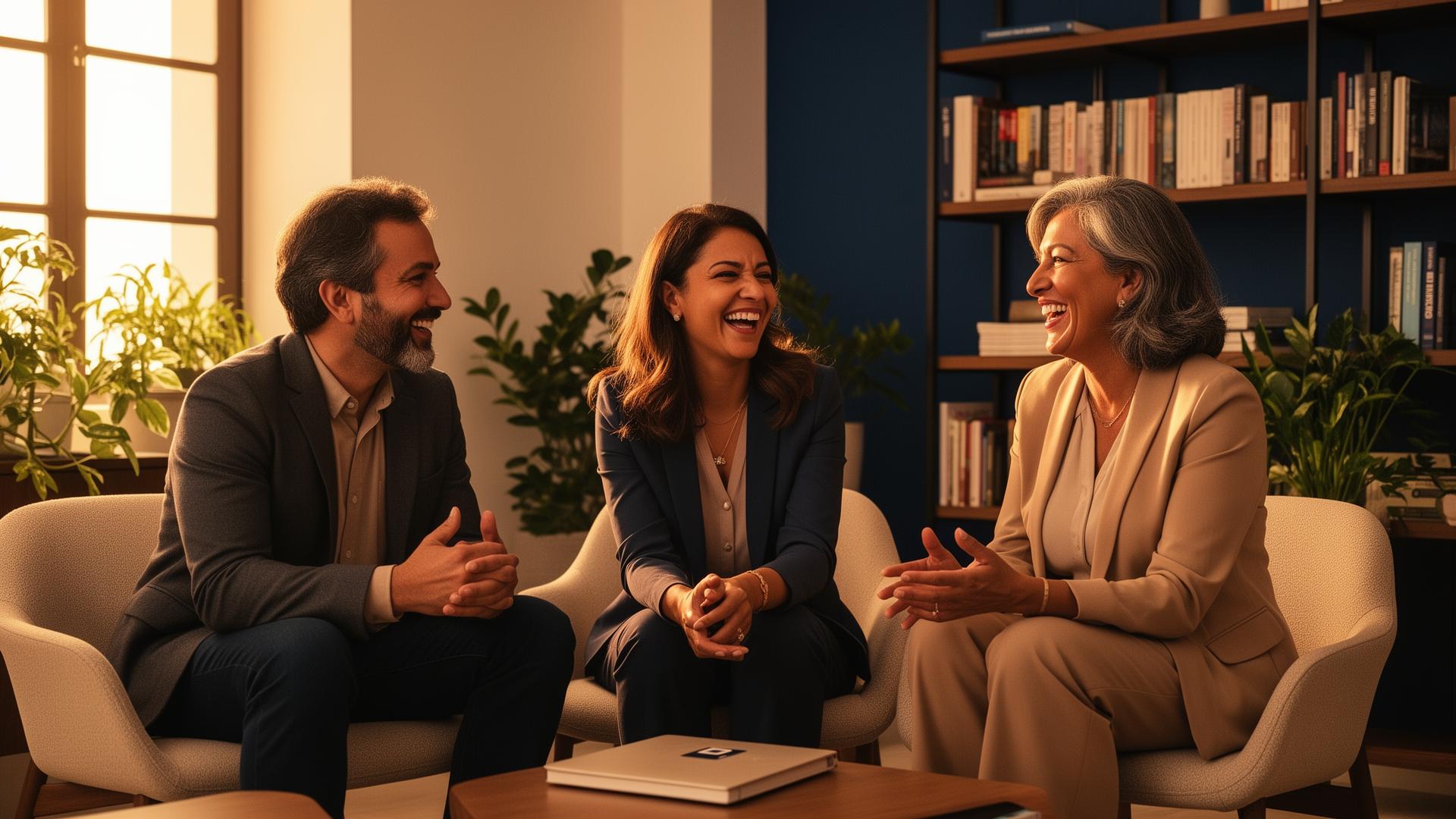 Adultos em conversa real, ambiente acolhedor e premium da GlobaLang
